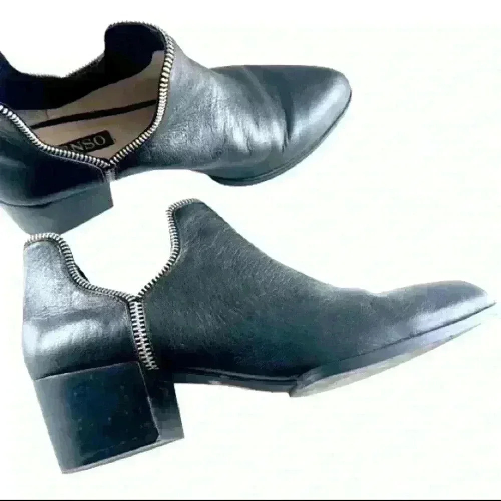 SENSO BLACK ANKLE POINTY LEATHER BLOCK HEEL  BOOTIES MADE IN ITALY SIZE 38
